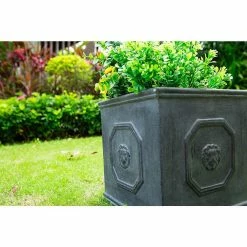 KANTE 12.6 in. W Square Antique Gray Lightweight Concrete/Fiberglass Indoor Outdoor English Lion Head Planter -VIGORO Store antique gray kante plant pots osf0172b c80451 1f 1000