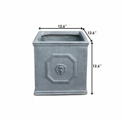 KANTE 12.6 in. W Square Antique Gray Lightweight Concrete/Fiberglass Indoor Outdoor English Lion Head Planter -VIGORO Store antique gray kante plant pots osf0172b c80451 fa 1000