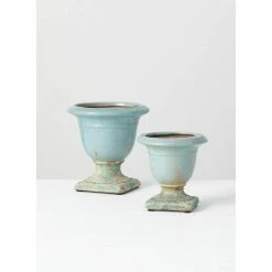 SULLIVANS Aqua Ceramic Urns (Set of 2) -VIGORO Store aqua sullivans plant pots cm2891 1f 1000