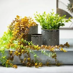 SULLIVANS Black and White Gemoetric Pattern Metal Planter (Set of 3) 12 SULLIVANS Black and White Gemoetric Pattern Metal Planter (Set of 3) -VIGORO Store black and white patterned sullivans plant pots met1828 44 1000