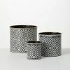 SULLIVANS Black and White Gemoetric Pattern Metal Planter (Set of 3)