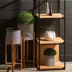 SULLIVANS Black and White Gemoetric Pattern Metal Planter on Stand (Set of 2) 10 SULLIVANS Black and White Gemoetric Pattern Metal Planter on Stand (Set of 2) -VIGORO Store black and white patterned sullivans plant pots met1830 1f 1000