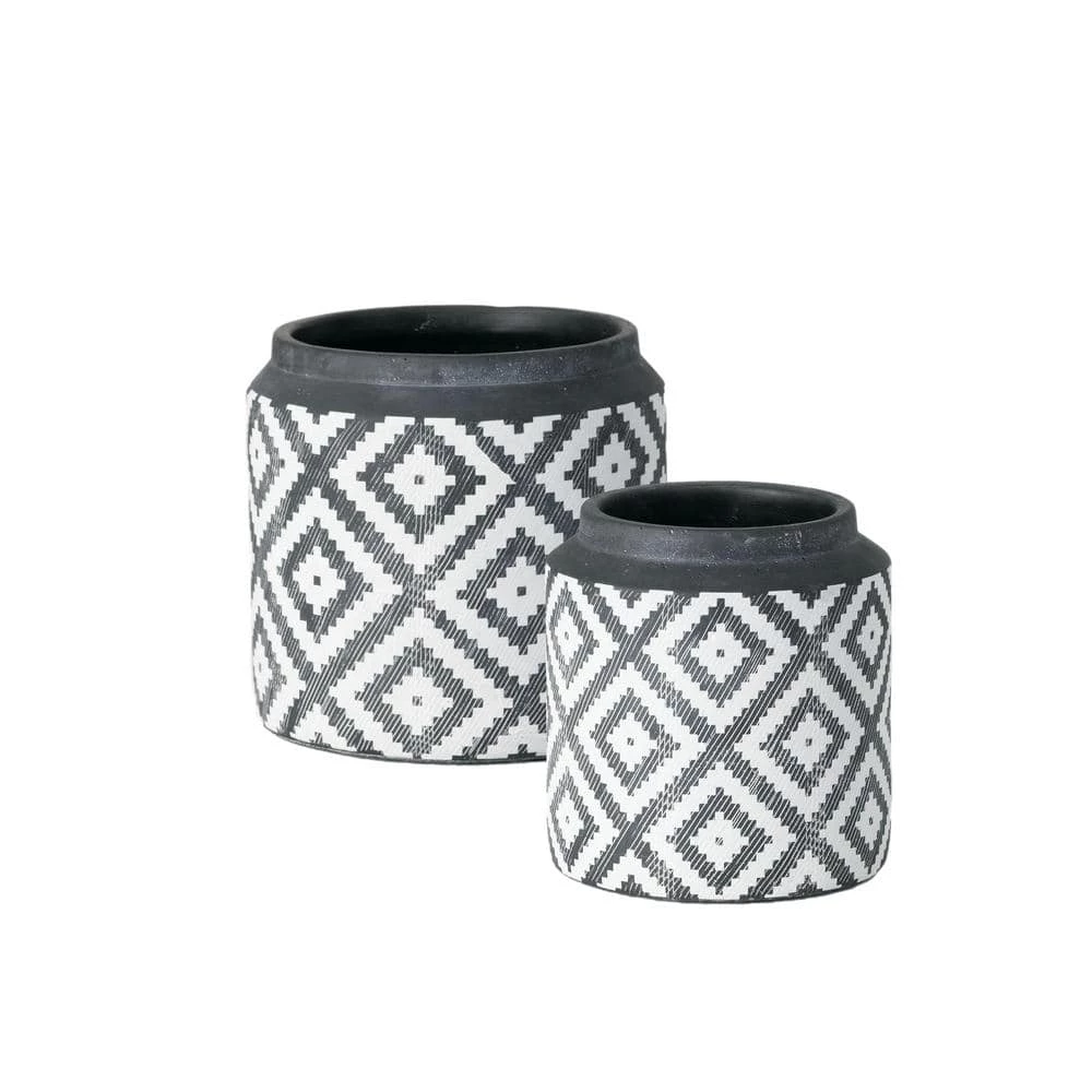 SULLIVANS Black Cement Flower Pots (Set of 2) 3 SULLIVANS Black Cement Flower Pots (Set of 2)