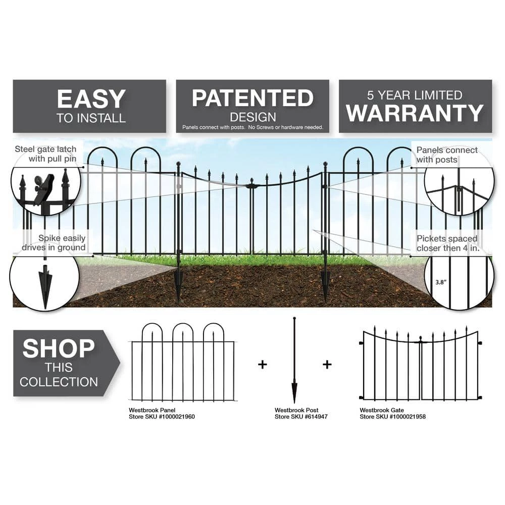 Vigoro Westbrook 36 in. x 48 in. Black Steel Fence Panel 15 Vigoro Westbrook 36 in. x 48 in. Black Steel Fence Panel - Image 13