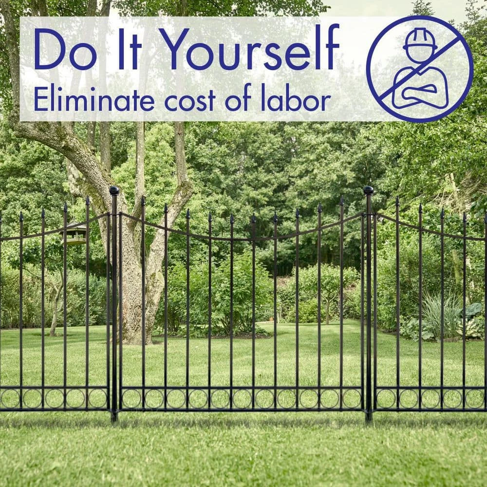 Vigoro Beaumont 40.4 in. H x 49.6 in. W Black Steel 3-Rail Fence Panel 12 Vigoro Beaumont 40.4 in. H x 49.6 in. W Black Steel 3-Rail Fence Panel - Image 10