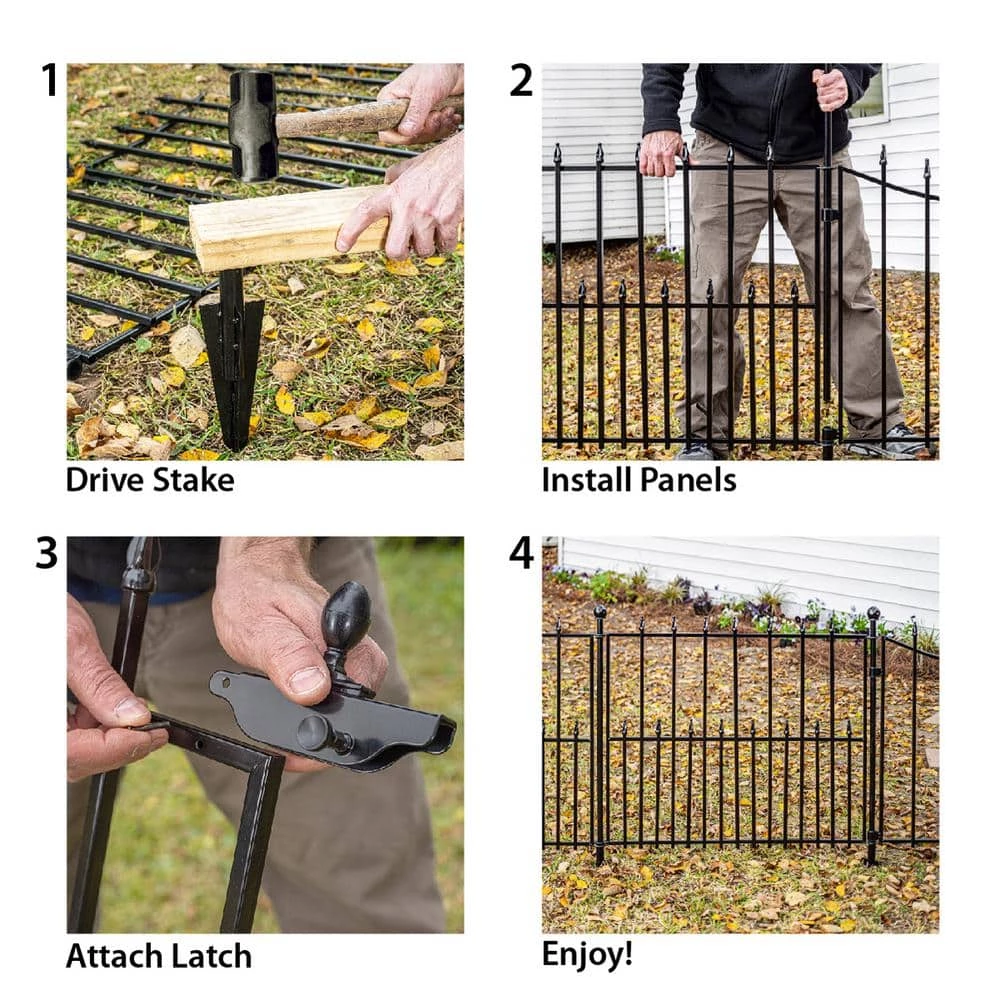 Vigoro Empire 30 in. x 36 in. Black Steel 3-Rail Fence Panel (4-Pack) 16 Vigoro Empire 30 in. x 36 in. Black Steel 3-Rail Fence Panel (4-Pack) - Image 14