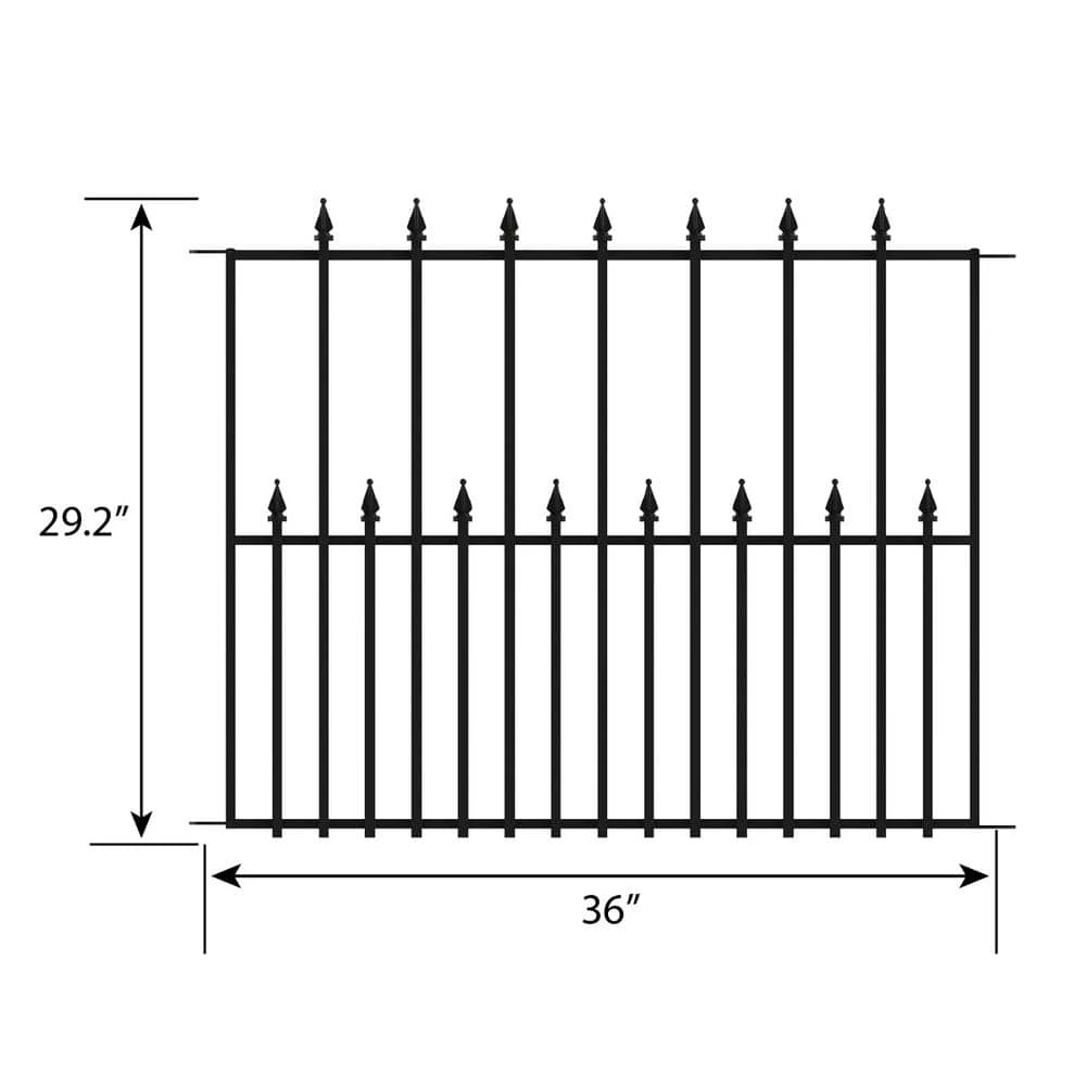 Vigoro Empire 30 in. x 36 in. Black Steel 3-Rail Fence Panel (4-Pack) 5 Vigoro Empire 30 in. x 36 in. Black Steel 3-Rail Fence Panel (4-Pack) - Image 3
