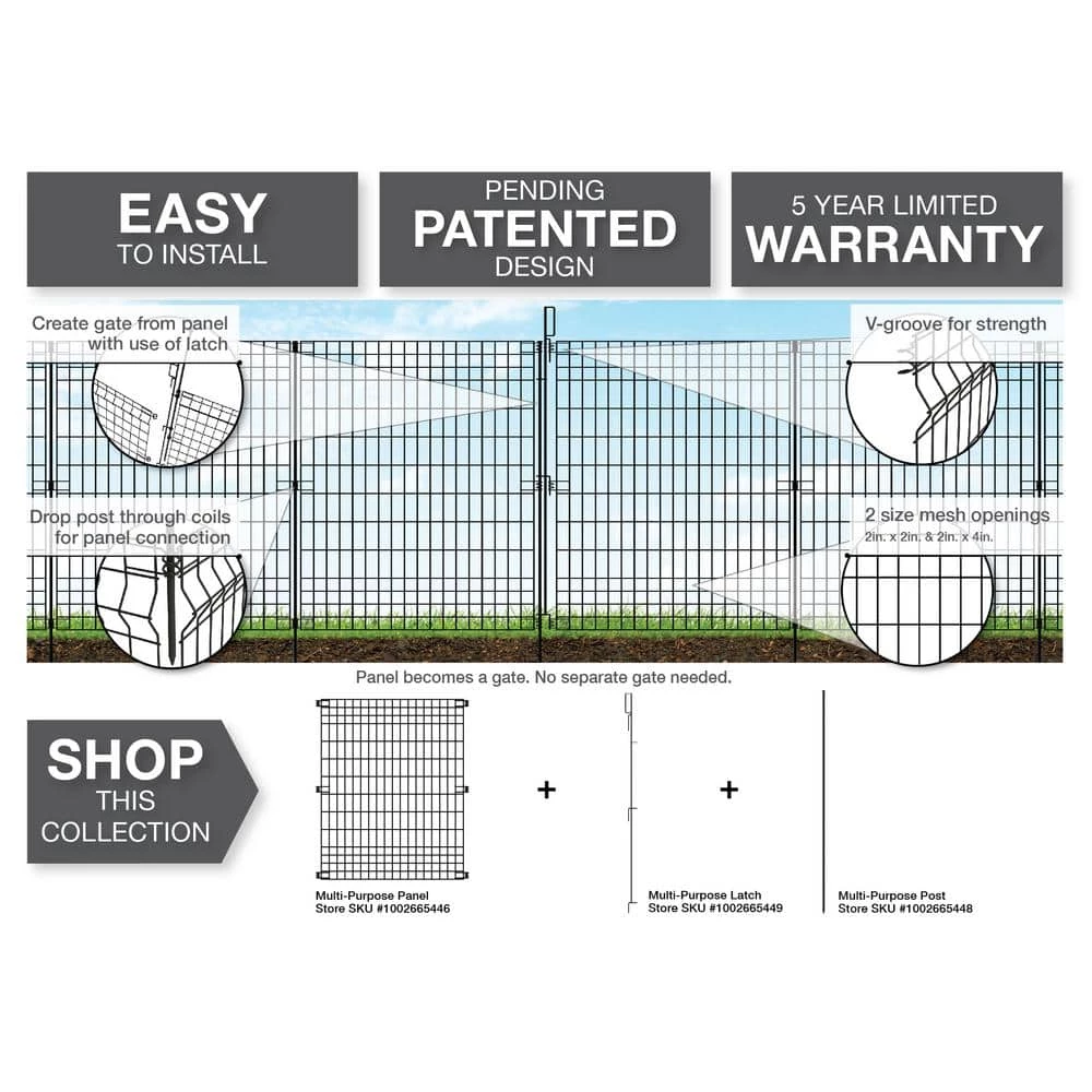 Vigoro 44 in. H x 36 in. W Steel Multi-Purpose No Dig Black Fence Panel (6-Pack) 9 Vigoro 44 in. H x 36 in. W Steel Multi-Purpose No Dig Black Fence Panel (6-Pack) - Image 7