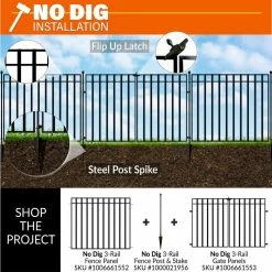Vigoro 37.2 in. H x 42.87 in. W Steel 3-Rail Garden Fence Panel -VIGORO Store black vigoro garden fencing 860701 a0 1000