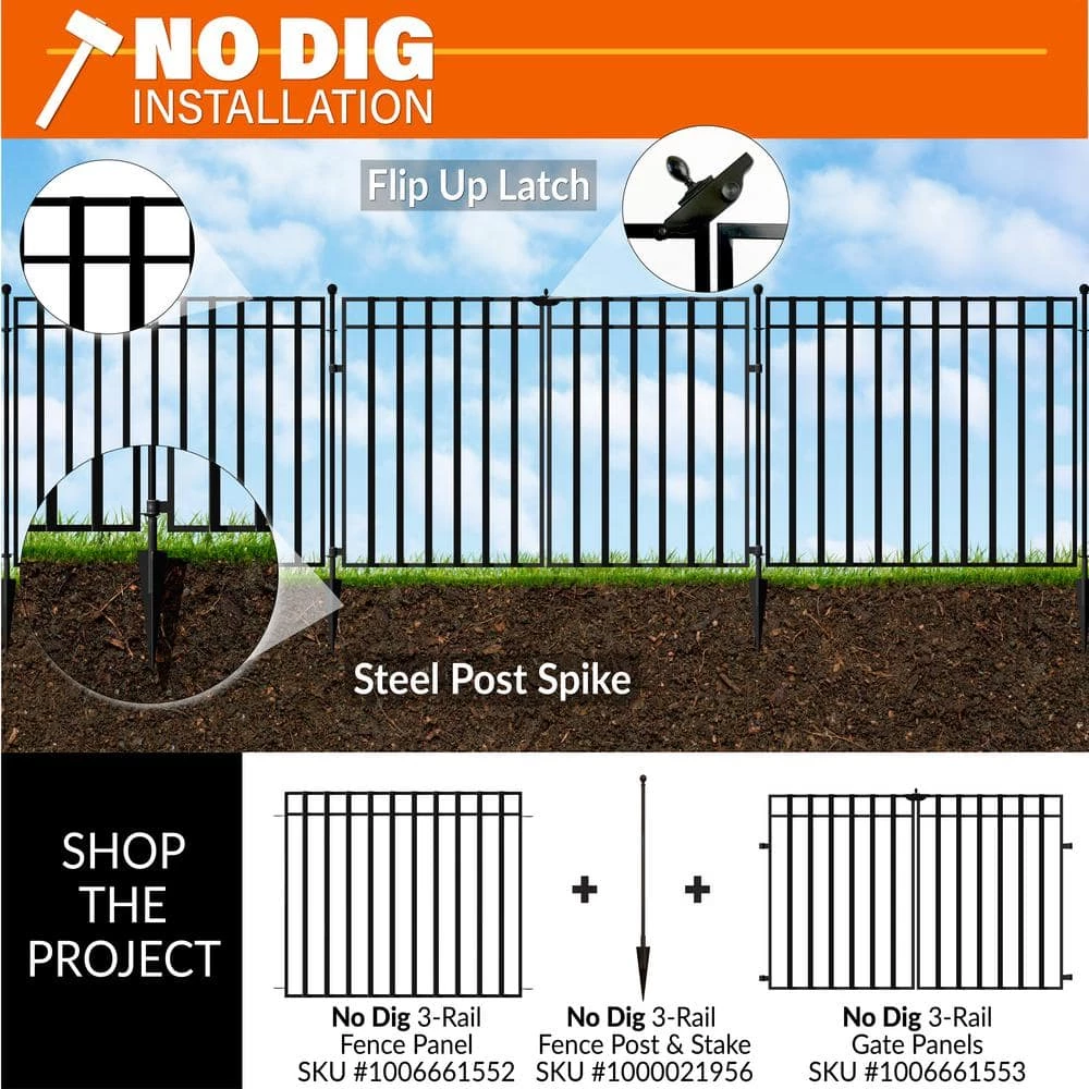 Vigoro 37.2 in. H x 55.7 in. W Steel 3-Rail Garden Fence Gate 6 Vigoro 37.2 in. H x 55.7 in. W Steel 3-Rail Garden Fence Gate - Image 4