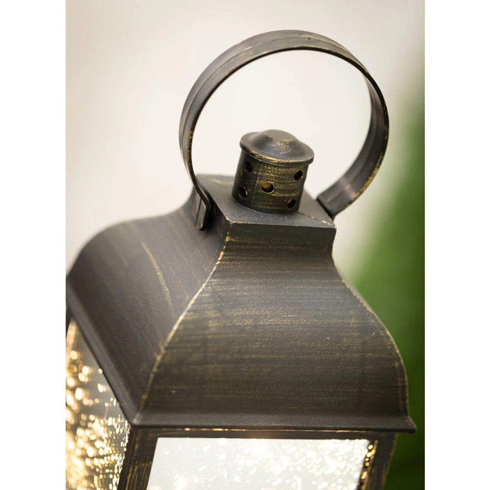 SULLIVANS 10.5 in. Black Speckled Lantern with LED Pillar Candle 4 SULLIVANS 10.5 in. Black Speckled Lantern with LED Pillar Candle - Image 2
