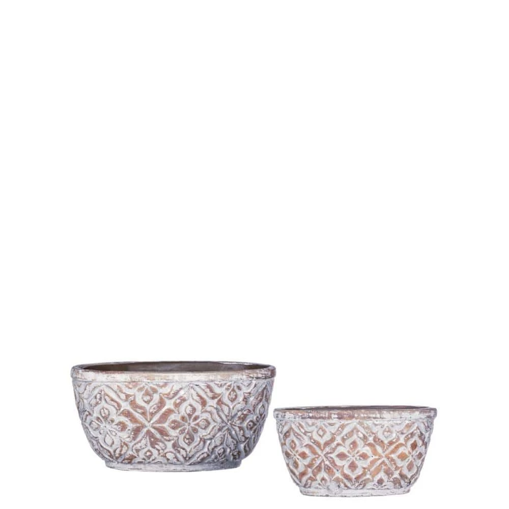 SULLIVANS Brown Cement Patterned Round Pot - Set of 2 3 SULLIVANS Brown Cement Patterned Round Pot - Set of 2