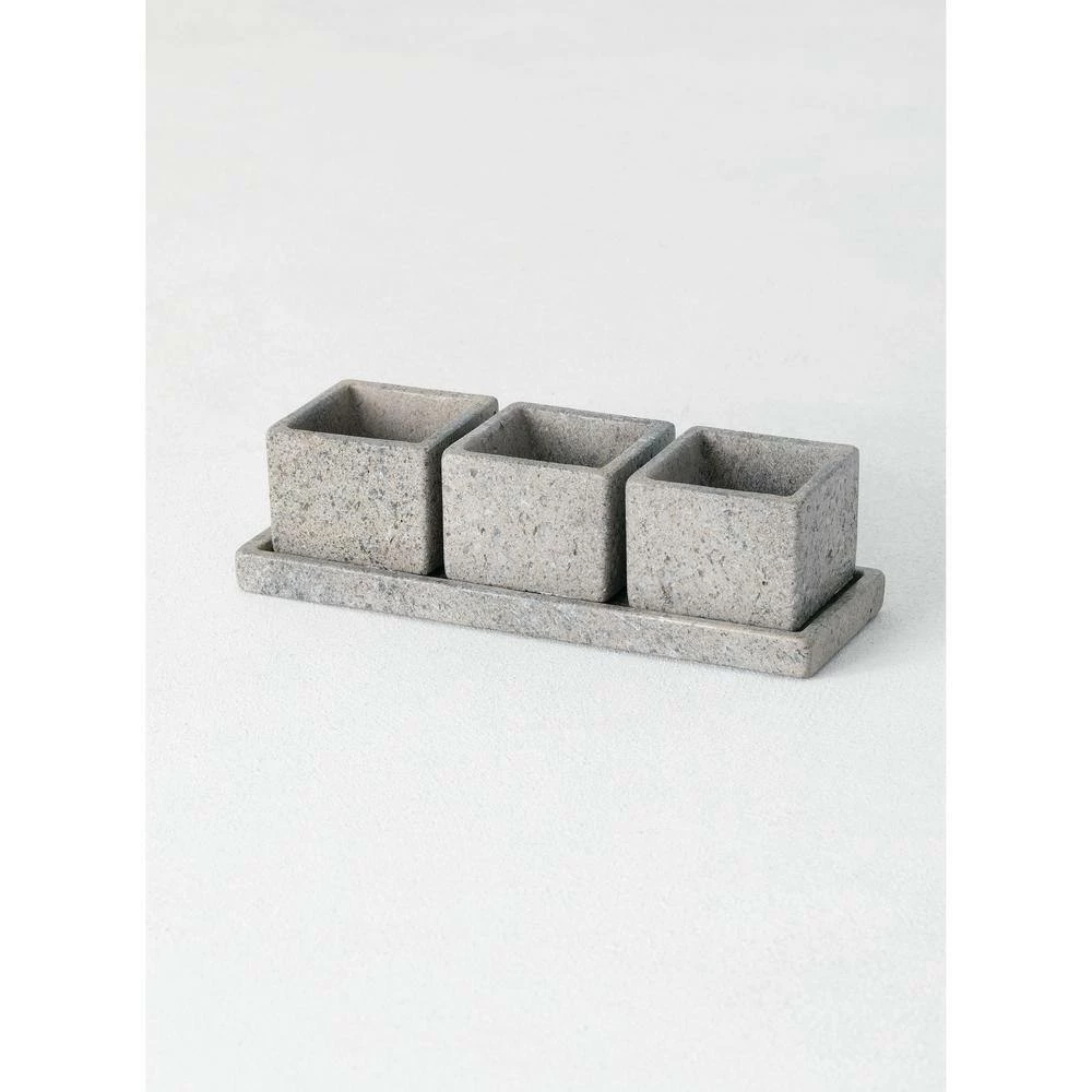 SULLIVANS Cement Flower Pots Tray -Set of 3 6 SULLIVANS Cement Flower Pots Tray -Set of 3 - Image 4