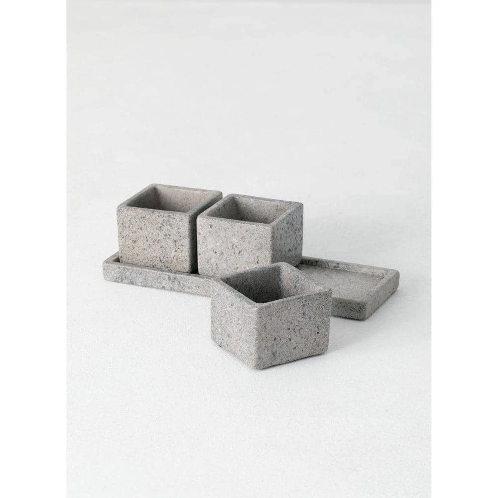 SULLIVANS Cement Flower Pots Tray -Set of 3 5 SULLIVANS Cement Flower Pots Tray -Set of 3 - Image 3