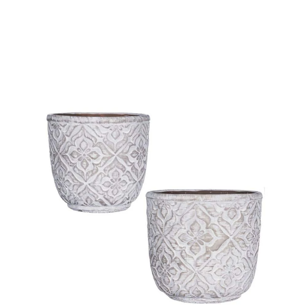SULLIVANS Gray Cement Flower Pot (Set of 2) 3 SULLIVANS Gray Cement Flower Pot (Set of 2)