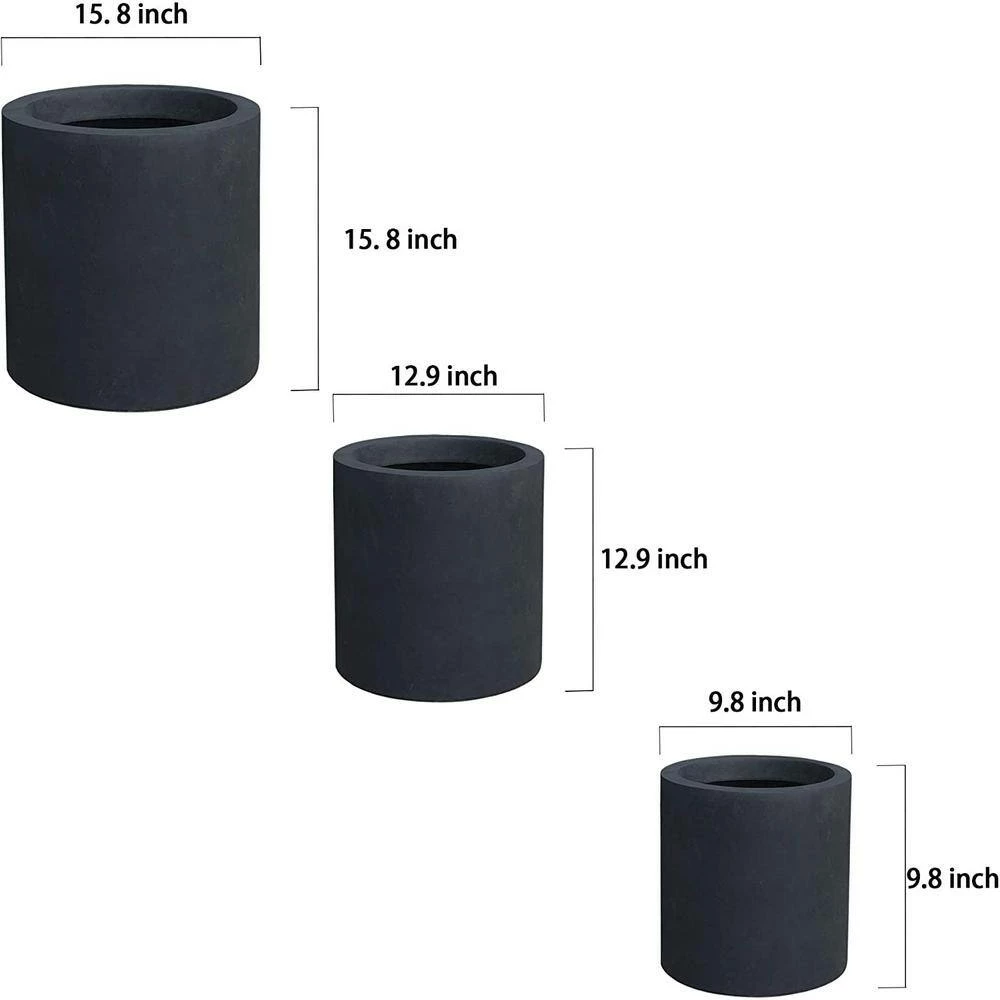 KANTE 15.8 in. x 12.9 in. and 9.8 in. W Round Charcoal Concrete/Fiberglass Indoor Outdoor Elegant Planters 7 KANTE 15.8 in. x 12.9 in. and 9.8 in. W Round Charcoal Concrete/Fiberglass Indoor Outdoor Elegant Planters - Image 5