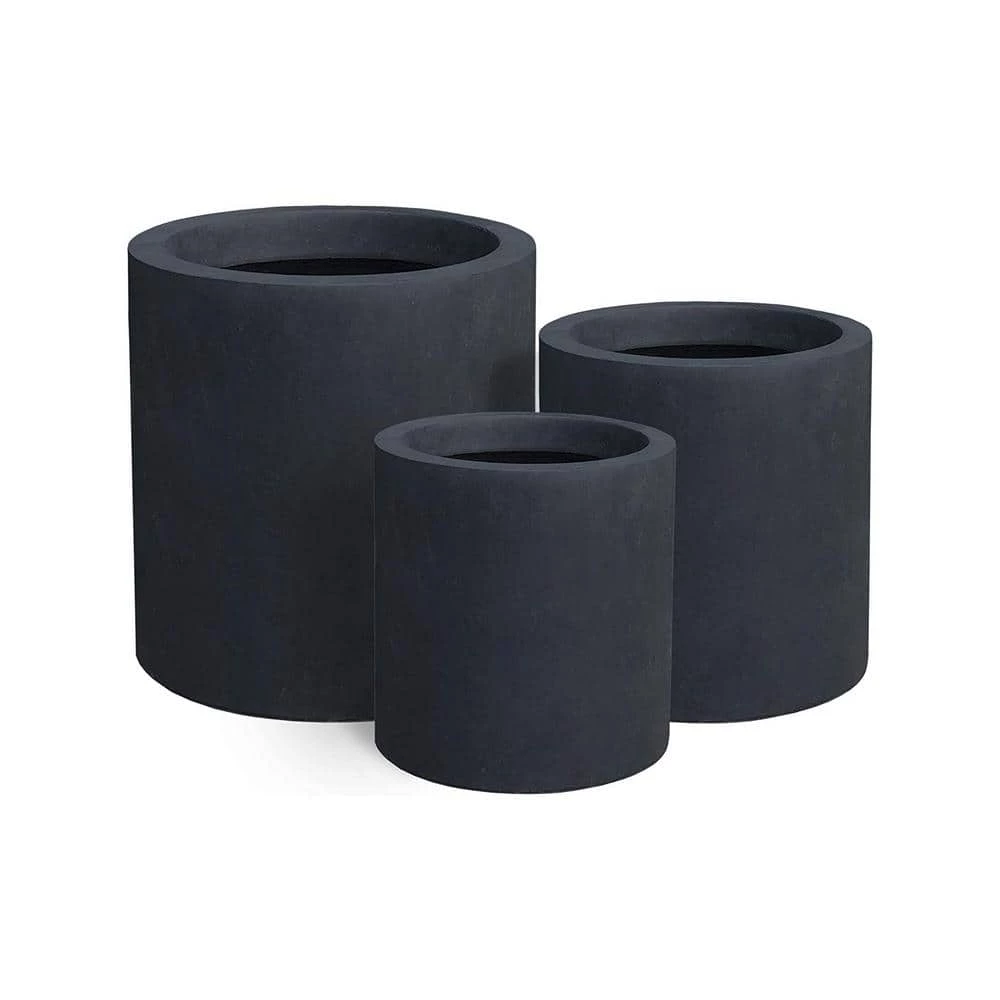KANTE 15.8 in. x 12.9 in. and 9.8 in. W Round Charcoal Concrete/Fiberglass Indoor Outdoor Elegant Planters 3 KANTE 15.8 in. x 12.9 in. and 9.8 in. W Round Charcoal Concrete/Fiberglass Indoor Outdoor Elegant Planters