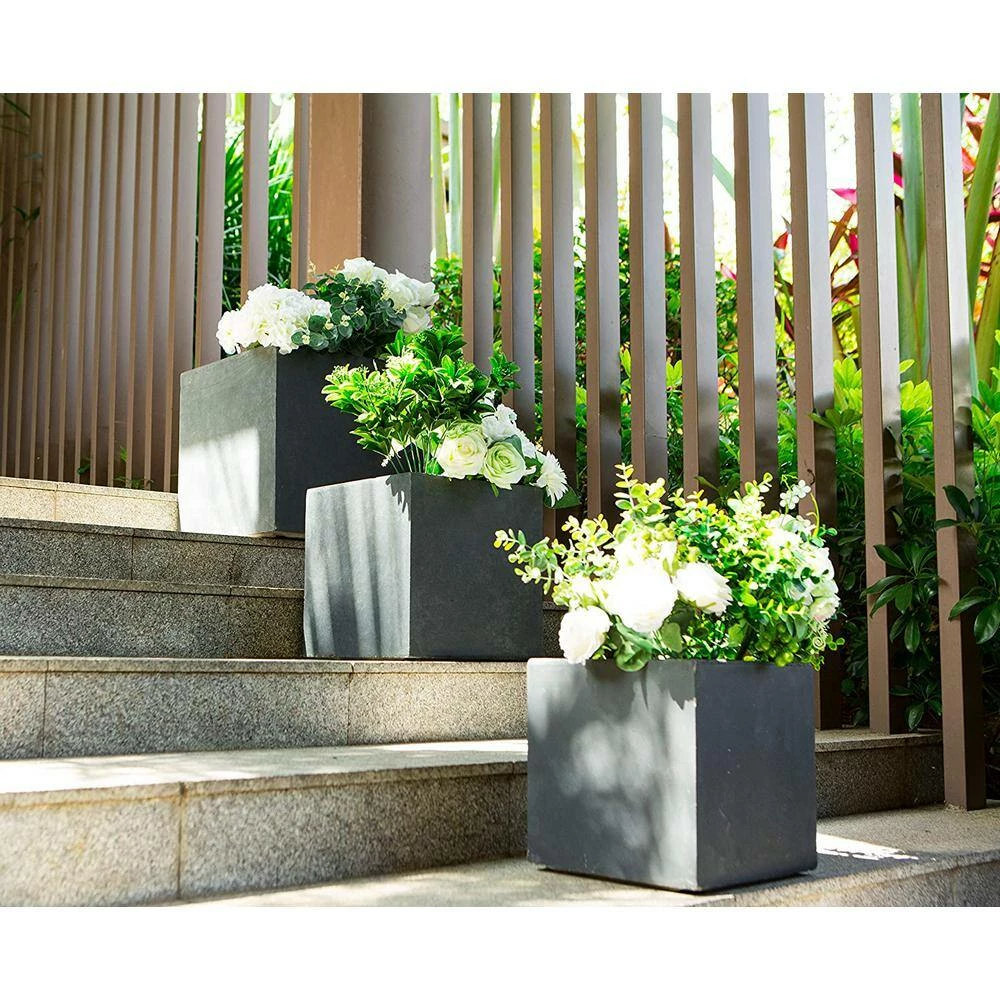 KANTE 16 in. x 12 in. and 10 in. W Square Charcoal Lightweight Concrete/Fiberglass Indoor Outdoor Elegant Planters (Set of 3) 5 KANTE 16 in. x 12 in. and 10 in. W Square Charcoal Lightweight Concrete/Fiberglass Indoor Outdoor Elegant Planters (Set of 3) - Image 3