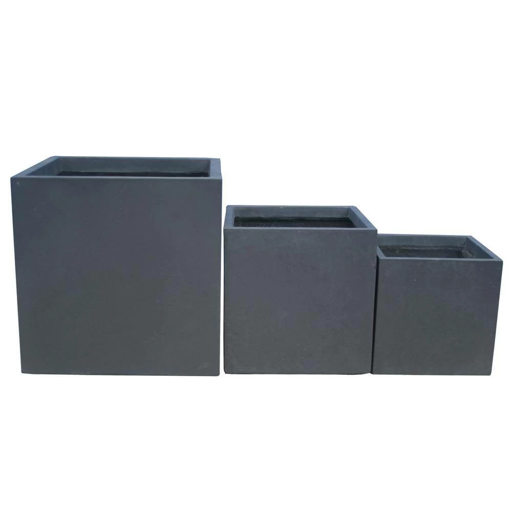 KANTE 16 in. x 12 in. and 10 in. W Square Charcoal Lightweight Concrete/Fiberglass Indoor Outdoor Elegant Planters (Set of 3) 4 KANTE 16 in. x 12 in. and 10 in. W Square Charcoal Lightweight Concrete/Fiberglass Indoor Outdoor Elegant Planters (Set of 3) - Image 2