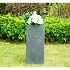 KANTE 24 in. H Square Charcoal Concrete/Fiberglass Indoor Outdoor Elegant Tall Planter