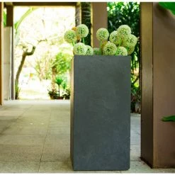 KANTE 24 in. H Square Charcoal Concrete/Fiberglass Indoor Outdoor Elegant Tall Planter -VIGORO Store charcoal kante plant pots osf0002b c60121 d4 1000