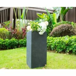 KANTE 28 in. H Square Charcoal Concrete/Fiberglass Indoor Outdoor Modern Tall Planter 16 KANTE 28 in. H Square Charcoal Concrete/Fiberglass Indoor Outdoor Modern Tall Planter -VIGORO Store charcoal kante plant pots osf0002c c60121 1d 1000