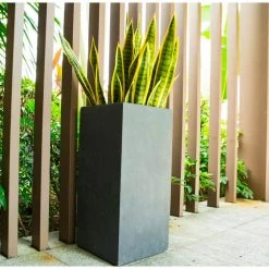 KANTE 28 in. H Square Charcoal Concrete/Fiberglass Indoor Outdoor Modern Tall Planter 21 KANTE 28 in. H Square Charcoal Concrete/Fiberglass Indoor Outdoor Modern Tall Planter -VIGORO Store charcoal kante plant pots osf0002c c60121 44 1000