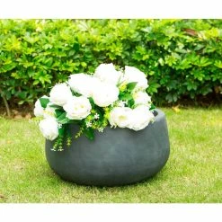 KANTE Medium 10 in. Tall Charcoal Lightweight Concrete Round Outdoor Bowl Planter -VIGORO Store charcoal kante plant pots rc0051c c60121 c3 1000