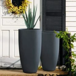 KANTE 31.4" and 23.6"H Charcoal Finish Concrete Tall Planters (Set of 2), Large Outdoor Indoor w/Drainage Hole & Rubber Plug 12 KANTE 31.4" and 23.6"H Charcoal Finish Concrete Tall Planters (Set of 2), Large Outdoor Indoor w/Drainage Hole & Rubber Plug -VIGORO Store charcoal kante plant pots rc0099ab c60121 1f 1000