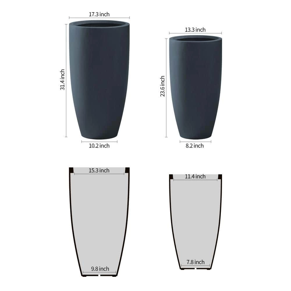 KANTE 31.4" and 23.6"H Charcoal Finish Concrete Tall Planters (Set of 2), Large Outdoor Indoor w/Drainage Hole & Rubber Plug 4 KANTE 31.4" and 23.6"H Charcoal Finish Concrete Tall Planters (Set of 2), Large Outdoor Indoor w/Drainage Hole & Rubber Plug - Image 2