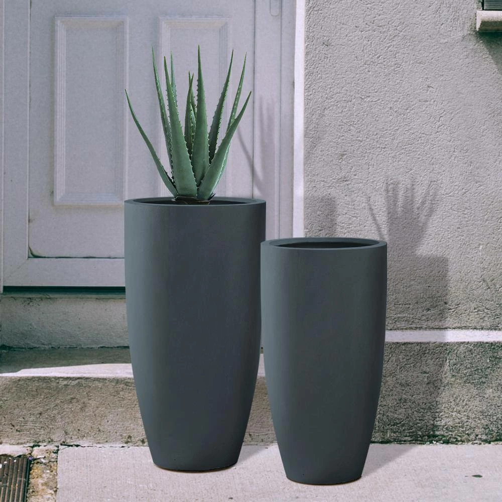 KANTE 31.4" and 23.6"H Charcoal Finish Concrete Tall Planters (Set of 2), Large Outdoor Indoor w/Drainage Hole & Rubber Plug 8 KANTE 31.4" and 23.6"H Charcoal Finish Concrete Tall Planters (Set of 2), Large Outdoor Indoor w/Drainage Hole & Rubber Plug - Image 6