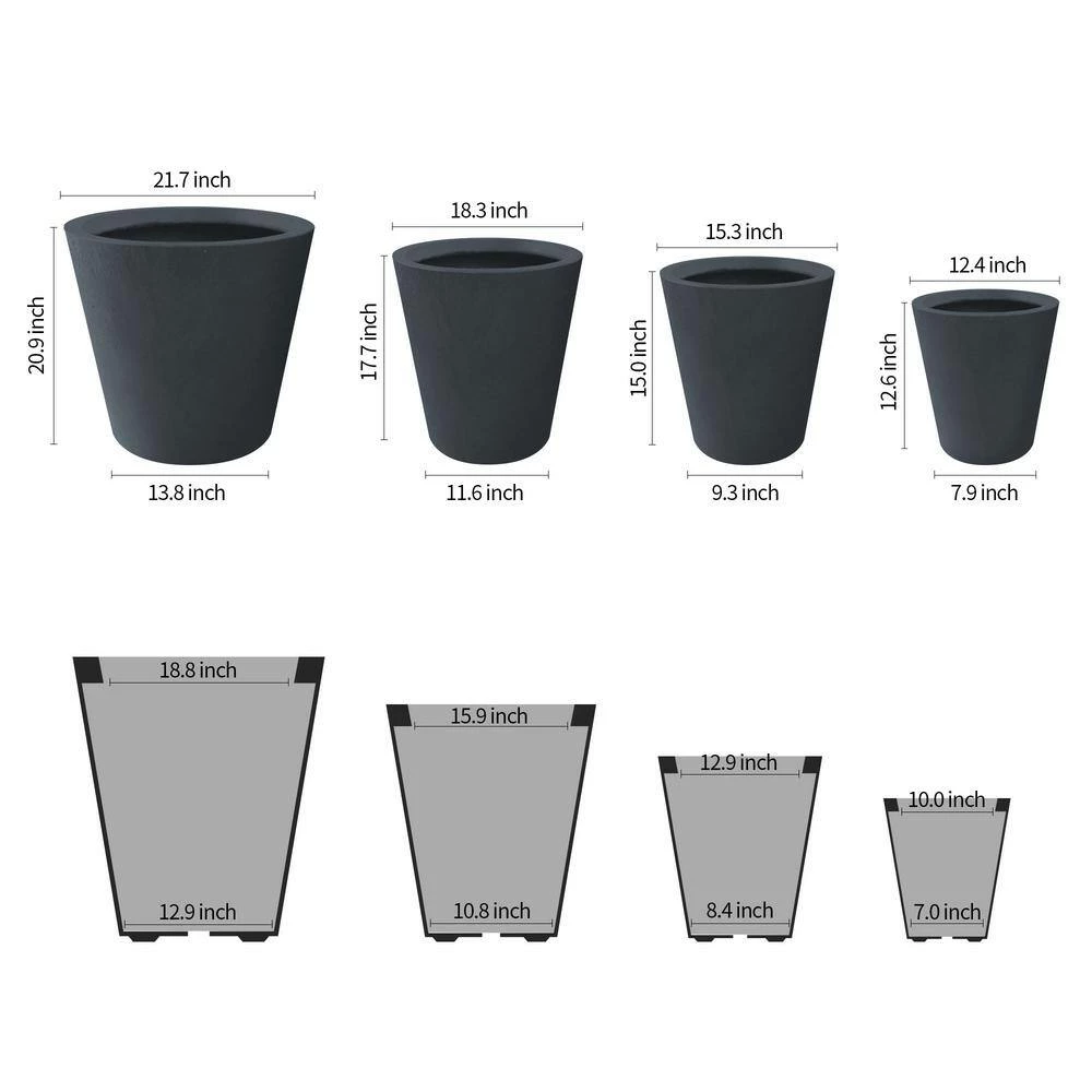 KANTE 20.9", 17.7", 15" & 12.6"H Cylindrical Charcoal Finish Lightweight Concrete Modern Planters Set of 4, Outdoor Indoor 6 KANTE 20.9", 17.7", 15" & 12.6"H Cylindrical Charcoal Finish Lightweight Concrete Modern Planters Set of 4, Outdoor Indoor - Image 4