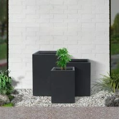 KANTE 19", 16" and 13"H Charcoal Finish Concrete Tall Square Set of 3, Outdoor Indoor Lightweight Planters w/ Drainage Hole 13 KANTE 19", 16" and 13"H Charcoal Finish Concrete Tall Square Set of 3, Outdoor Indoor Lightweight Planters w/ Drainage Hole -VIGORO Store charcoal kante plant pots rf0007abc c60121 4f 1000