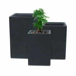 KANTE 19", 16" and 13"H Charcoal Finish Concrete Tall Square Set of 3, Outdoor Indoor Lightweight Planters w/ Drainage Hole