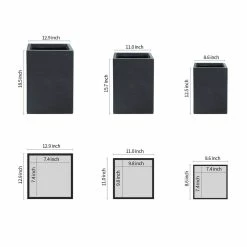 KANTE 19", 16" and 13"H Charcoal Finish Concrete Tall Square Set of 3, Outdoor Indoor Lightweight Planters w/ Drainage Hole 12 KANTE 19", 16" and 13"H Charcoal Finish Concrete Tall Square Set of 3, Outdoor Indoor Lightweight Planters w/ Drainage Hole -VIGORO Store charcoal kante plant pots rf0007abc c60121 c3 1000