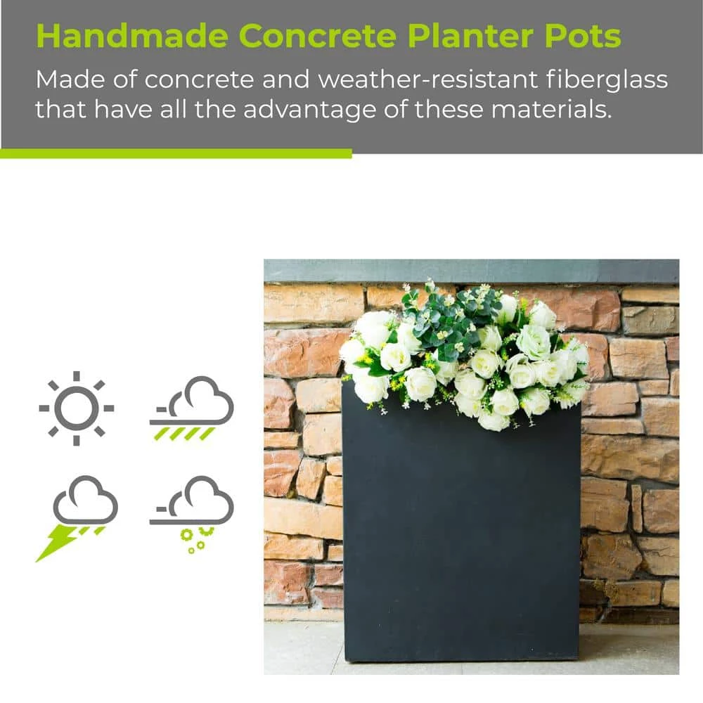 KANTE 26.8 in. Tall Charcoal Lightweight Concrete Modern Long and High Rectangle Planter 6 KANTE 26.8 in. Tall Charcoal Lightweight Concrete Modern Long and High Rectangle Planter - Image 4