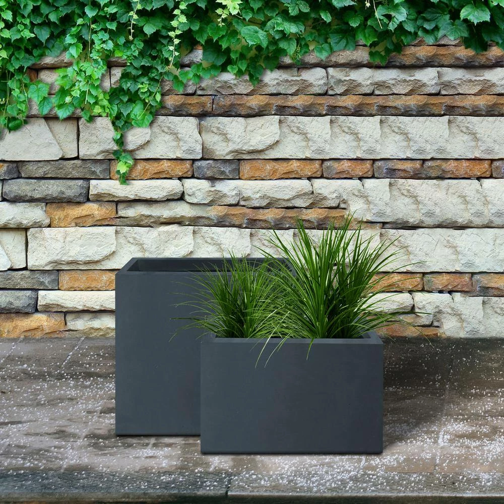 KANTE 23.6" and 19.4"L Rectangular Charcoal Finish Lightweight Concrete Long Planter w/ Drainage Hole Set of 2 Outdoor/Indoor 9 KANTE 23.6" and 19.4"L Rectangular Charcoal Finish Lightweight Concrete Long Planter w/ Drainage Hole Set of 2 Outdoor/Indoor - Image 7