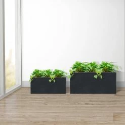 KANTE 31.4 in. & 23.6 in. L Rectangular Charcoal Lightweight Long Low Planters w/Drainage Hole (Set of 2), Outdoor/Indoor -VIGORO Store charcoal kante plant pots rf0147ab c60121 1f 1000