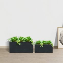 KANTE 31.4 in. & 23.6 in. L Rectangular Charcoal Lightweight Long Low Planters w/Drainage Hole (Set of 2), Outdoor/Indoor -VIGORO Store charcoal kante plant pots rf0147ab c60121 4f 1000