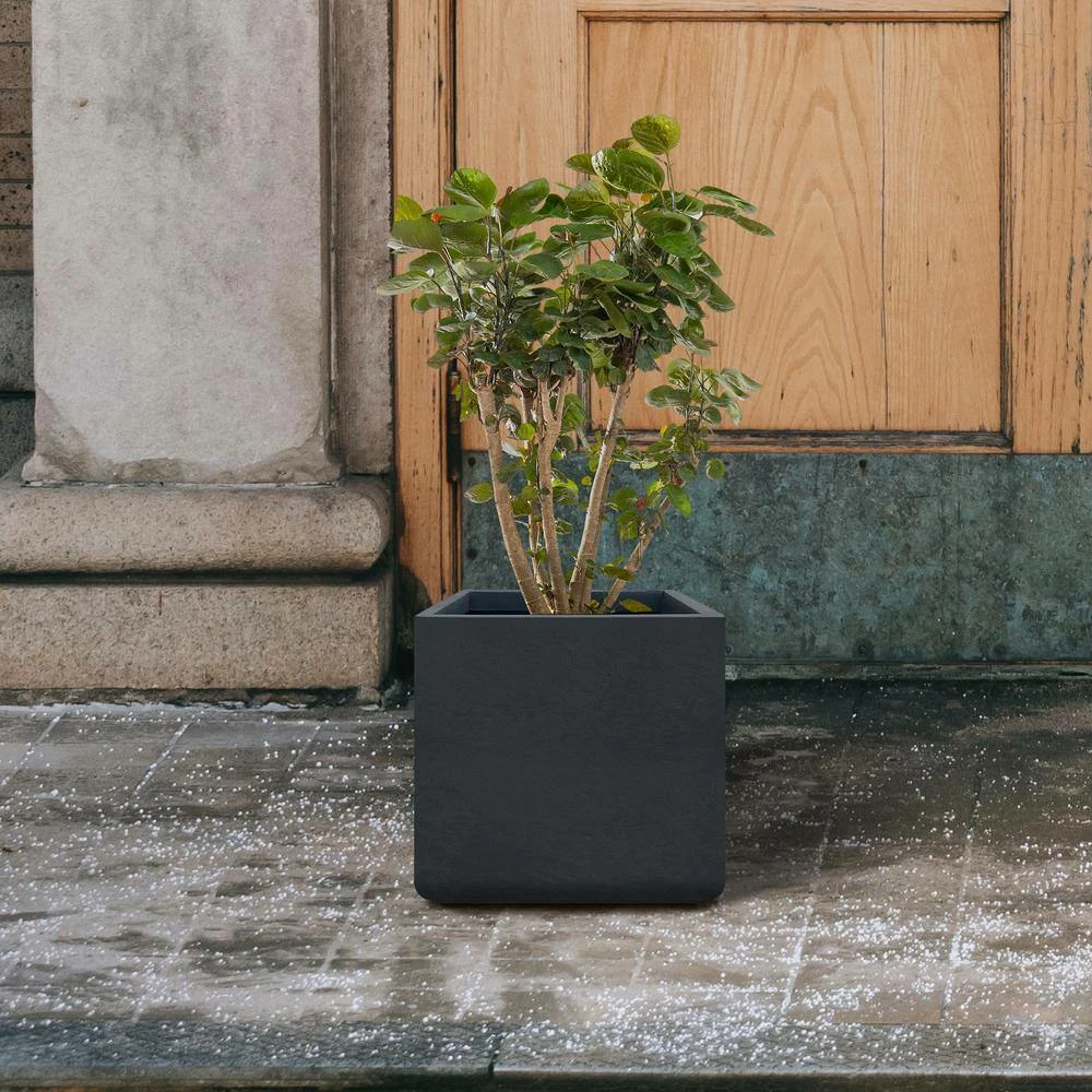 KANTE 11.81 x 11.81 in. Square Charcoal Lightweight Concrete and Weather Resistant Fiberglass Planter w/Drainage Hole 8 KANTE 11.81 x 11.81 in. Square Charcoal Lightweight Concrete and Weather Resistant Fiberglass Planter w/Drainage Hole - Image 6