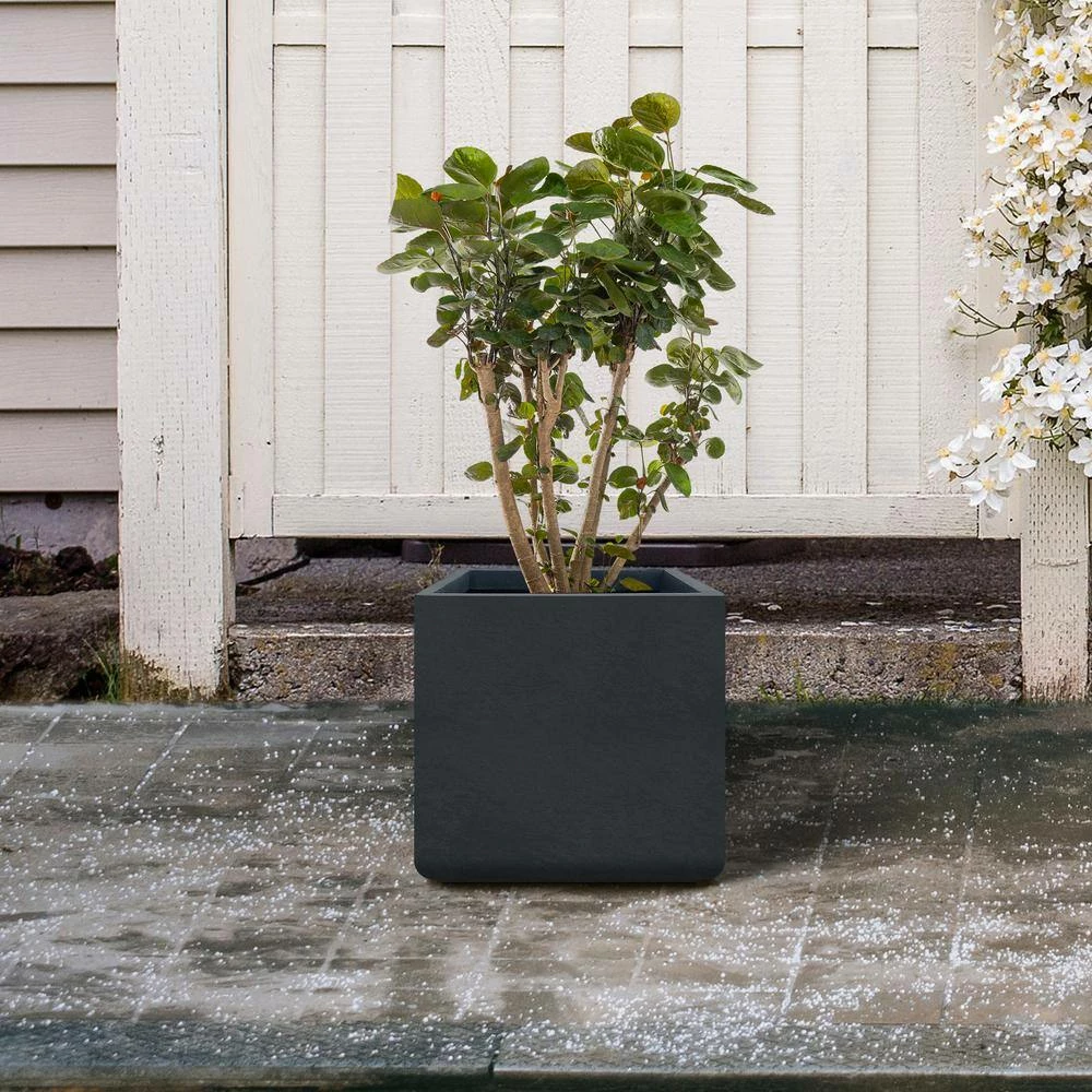KANTE 11.81 x 11.81 in. Square Charcoal Lightweight Concrete and Weather Resistant Fiberglass Planter w/Drainage Hole 4 KANTE 11.81 x 11.81 in. Square Charcoal Lightweight Concrete and Weather Resistant Fiberglass Planter w/Drainage Hole - Image 2