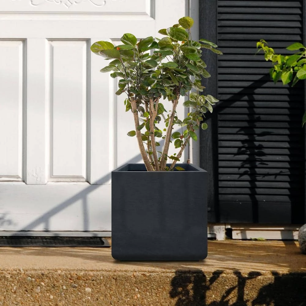 KANTE 11.81 x 11.81 in. Square Charcoal Lightweight Concrete and Weather Resistant Fiberglass Planter w/Drainage Hole 10 KANTE 11.81 x 11.81 in. Square Charcoal Lightweight Concrete and Weather Resistant Fiberglass Planter w/Drainage Hole - Image 8