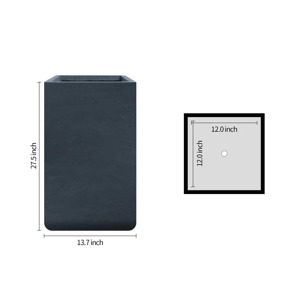 KANTE 27.6 in. H Square Charcoal Concrete and Fiberglass Tall Planter Outdoor Indoor Lightweight Plant Pots 9 KANTE 27.6 in. H Square Charcoal Concrete and Fiberglass Tall Planter Outdoor Indoor Lightweight Plant Pots - Image 7