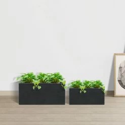 KANTE 31.4" & 23.6"L Rectangular Charcoal Finish Lightweight Concrete Long Planters w/Drainage Hole Set of 2, Outdoor/Indoor -VIGORO Store charcoal kante plant pots rf0264ac c60121 1f 1000