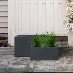 KANTE 31.4" & 23.6"L Rectangular Charcoal Finish Lightweight Concrete Long Planters w/Drainage Hole Set of 2, Outdoor/Indoor -VIGORO Store charcoal kante plant pots rf0264ac c60121 31 1000