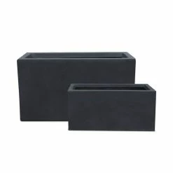 KANTE 31.4" & 23.6"L Rectangular Charcoal Finish Lightweight Concrete Long Planters w/Drainage Hole Set of 2, Outdoor/Indoor