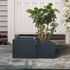 KANTE 17.3 in. W Square Charcoal Lightweight Concrete and Fiberglass Planters with Drainage Holes (Set of 2) 12 KANTE 17.3 in. W Square Charcoal Lightweight Concrete and Fiberglass Planters with Drainage Holes (Set of 2) -VIGORO Store charcoal kante plant pots rf2015015bc c60121 1f 1000