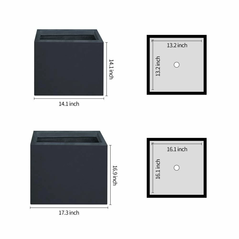 KANTE 17.3 in. W Square Charcoal Lightweight Concrete and Fiberglass Planters with Drainage Holes (Set of 2) 4 KANTE 17.3 in. W Square Charcoal Lightweight Concrete and Fiberglass Planters with Drainage Holes (Set of 2) - Image 2