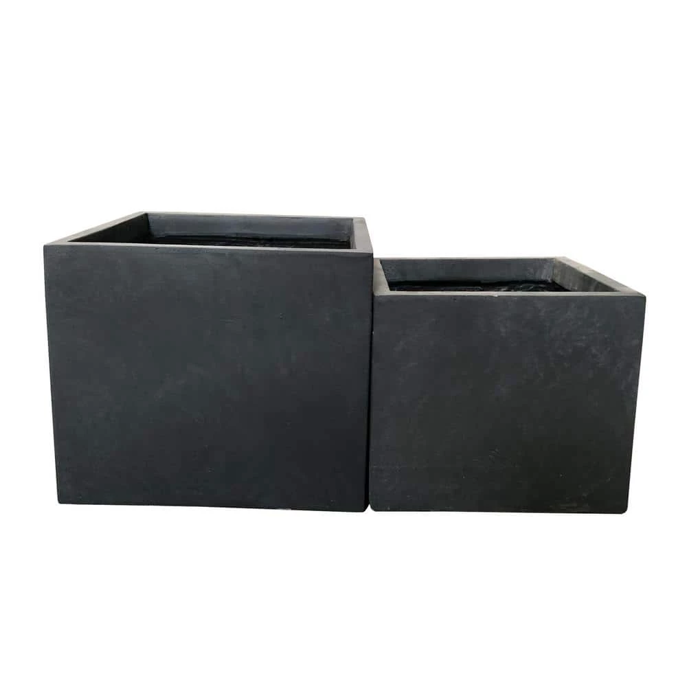 KANTE 11.8 in. W Square Charcoal Lightweight Concrete and Fiberglass Planters with Drainage Holes (Set of 2) 3 KANTE 11.8 in. W Square Charcoal Lightweight Concrete and Fiberglass Planters with Drainage Holes (Set of 2)