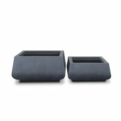 KANTE 21.2 in. and 16.1 in. W Square Charcoal Finish Lightweight Concrete/Fiberglass Planters with Drainage Holes (Set of 2)